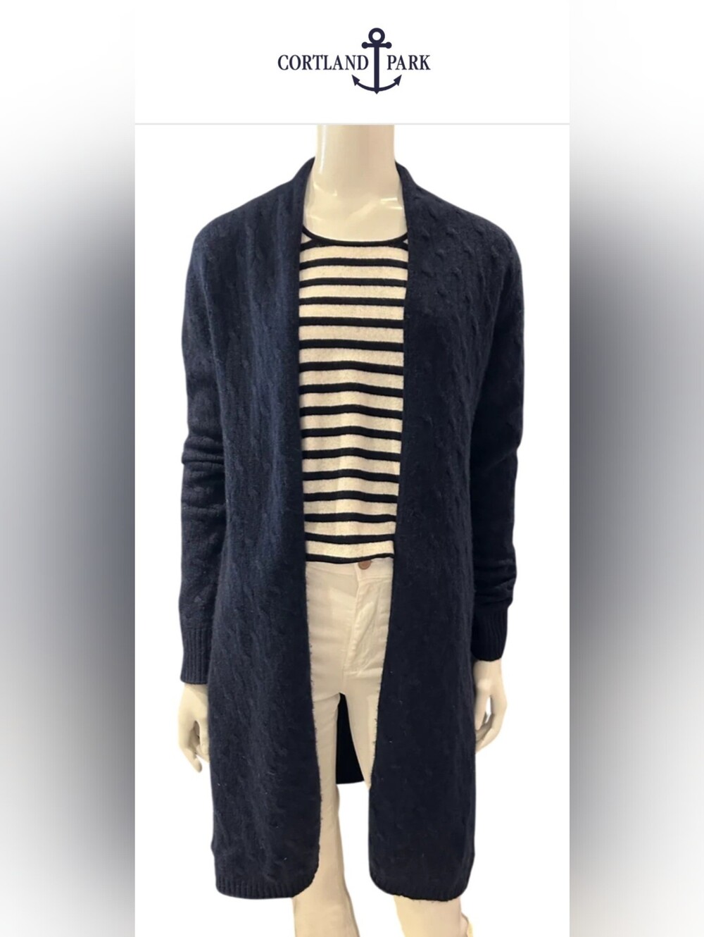 CORTLAND PARK 100% Cashmere Open Front Cable Knit Cardigan Sweater XS